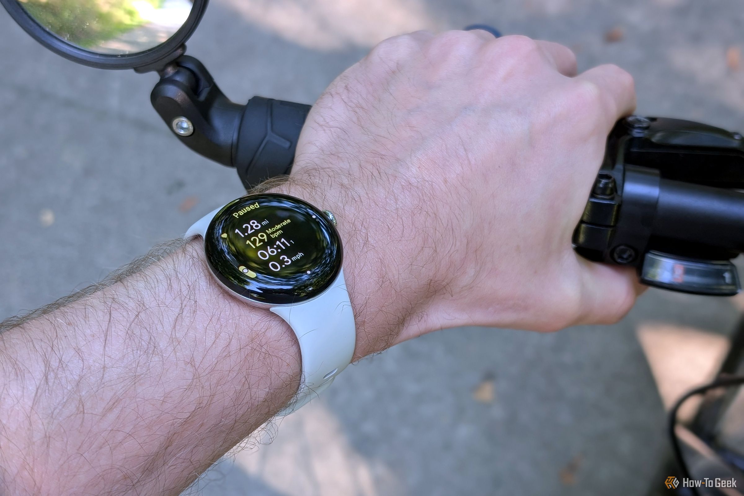 You're wearing the Pixel Watch 3 while cycling.